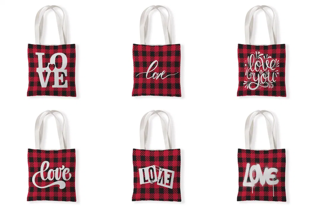 Wholesale Factory Custom Blank Plain Reusable Women&prime;s Shopping Valentine Day Love Cotton Canvas Tote Bags