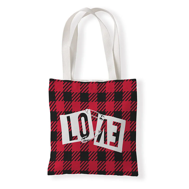 Wholesale Factory Custom Blank Plain Reusable Women&prime;s Shopping Valentine Day Love Cotton Canvas Tote Bags
