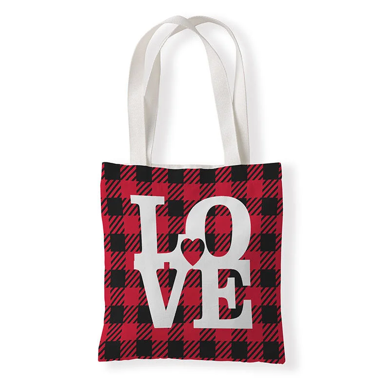 Wholesale Factory Custom Blank Plain Reusable Women&prime;s Shopping Valentine Day Love Cotton Canvas Tote Bags