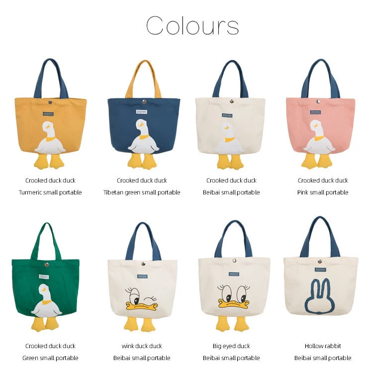 Wholesale Fashion Cute Yellow Duck Canvas Tote Shopping Bags Reusable Shopping Bag