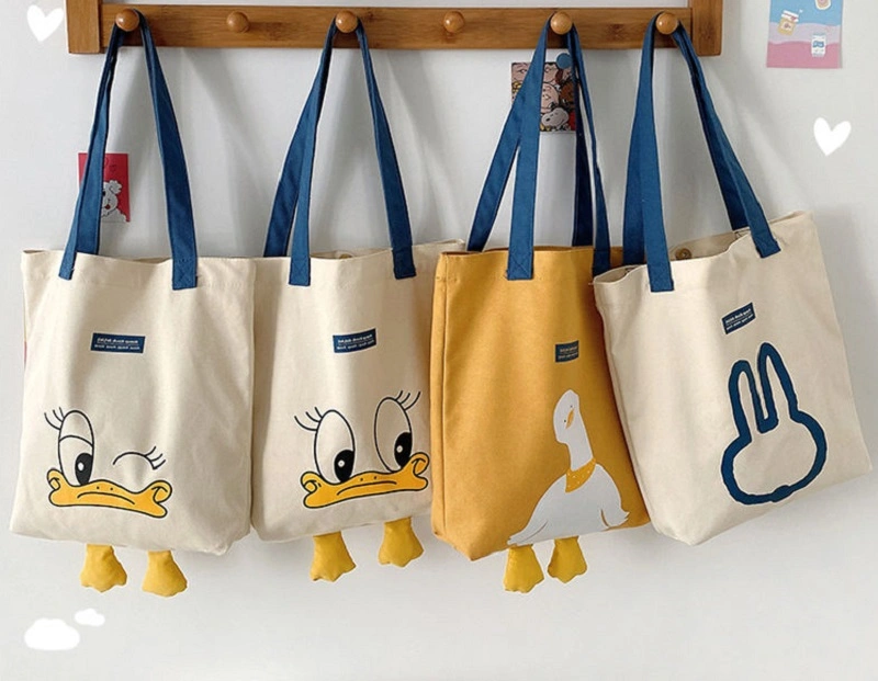 Wholesale Fashion Cute Yellow Duck Canvas Tote Shopping Bags Reusable Shopping Bag