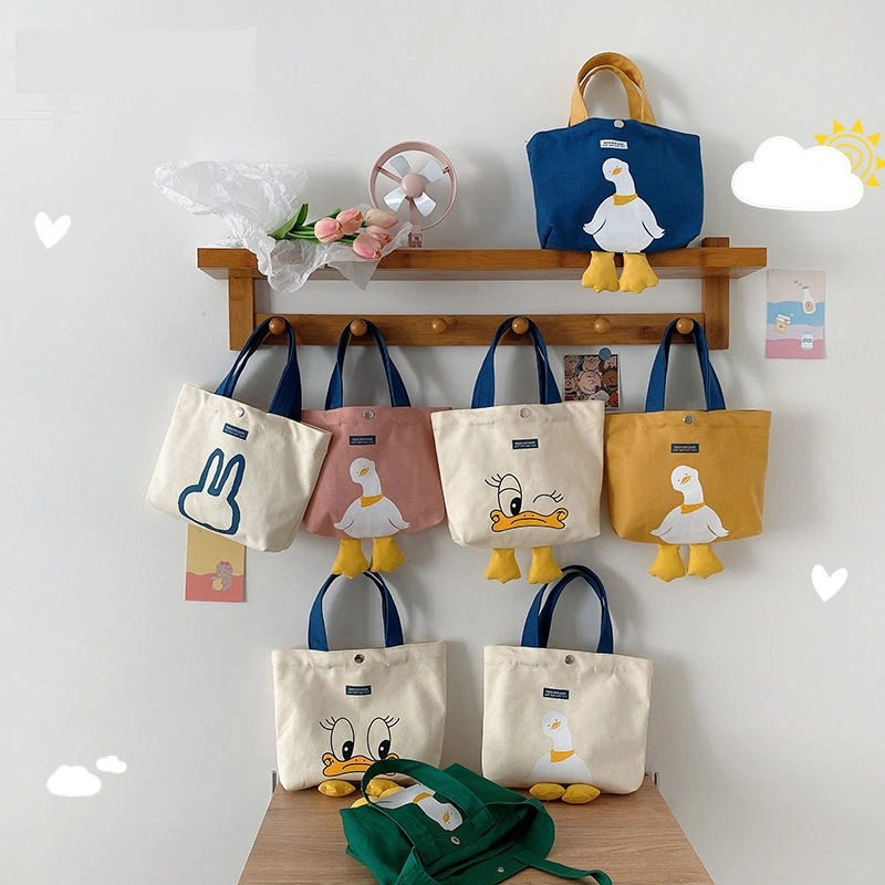 Wholesale Fashion Cute Yellow Duck Canvas Tote Shopping Bags Reusable Shopping Bag