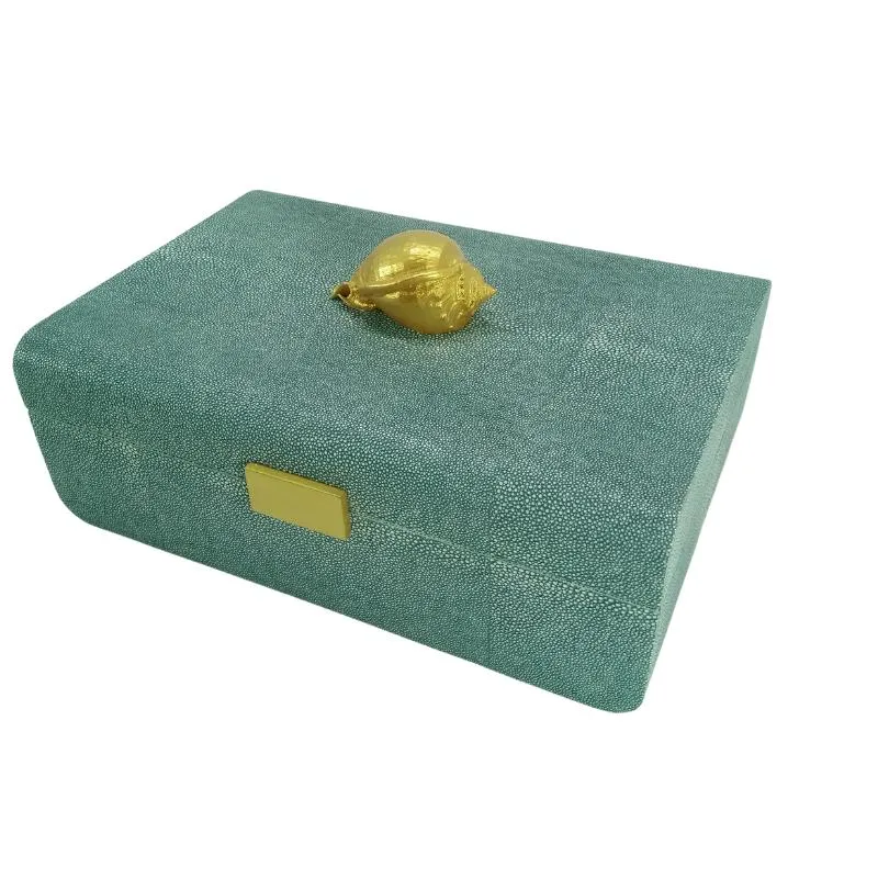 Wholesale Good Cheap Bulk Customized Faux Shagreen Jewelry Boxes Brass Lock Jewelry Boxes