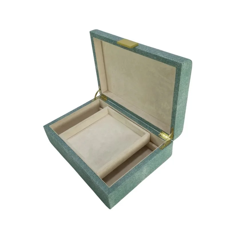 Wholesale Good Cheap Bulk Customized Faux Shagreen Jewelry Boxes Brass Lock Jewelry Boxes