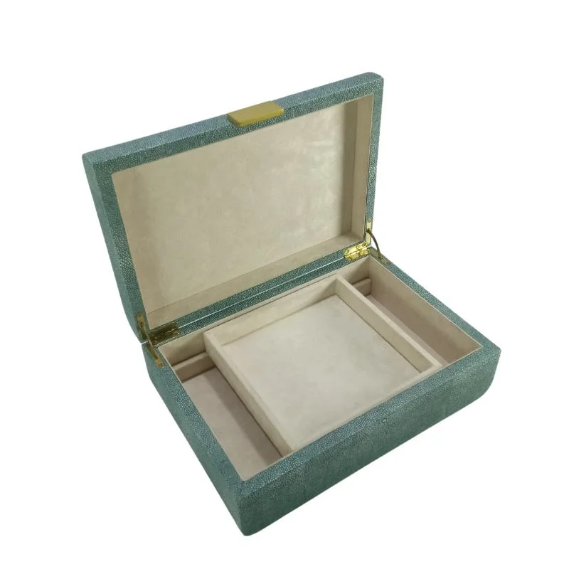 Wholesale Good Cheap Bulk Customized Faux Shagreen Jewelry Boxes Brass Lock Jewelry Boxes