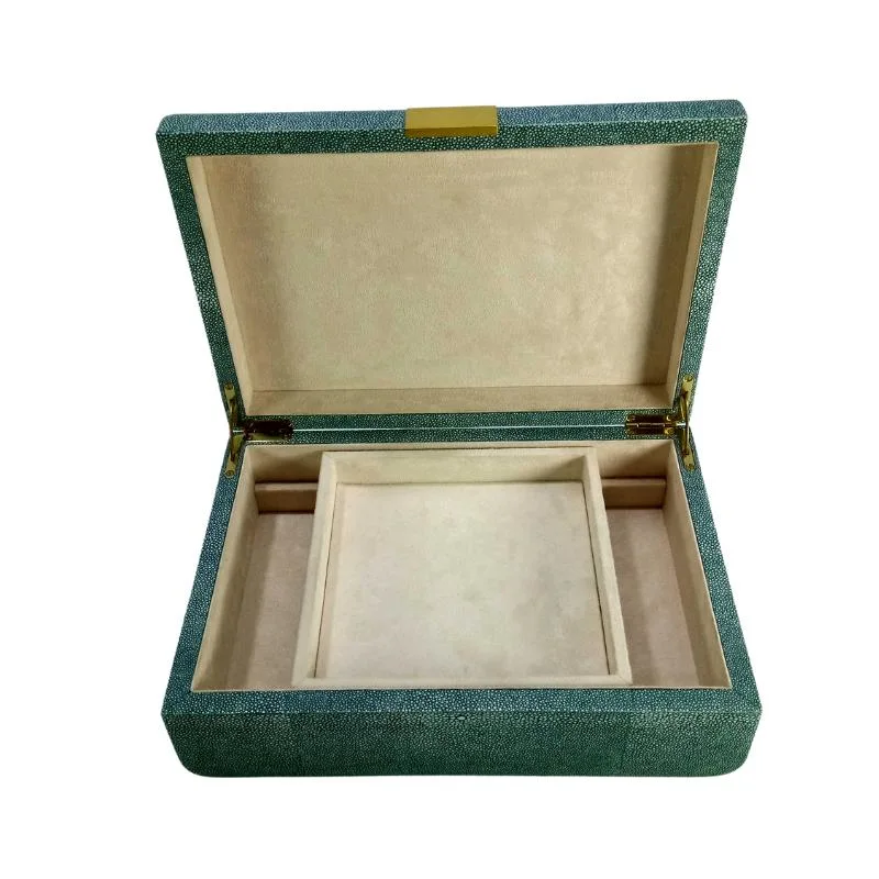 Wholesale Good Cheap Bulk Customized Faux Shagreen Jewelry Boxes Brass Lock Jewelry Boxes