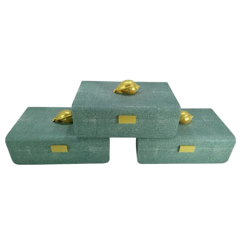 Wholesale Good Cheap Bulk Customized Faux Shagreen Jewelry Boxes Brass Lock Jewelry Boxes