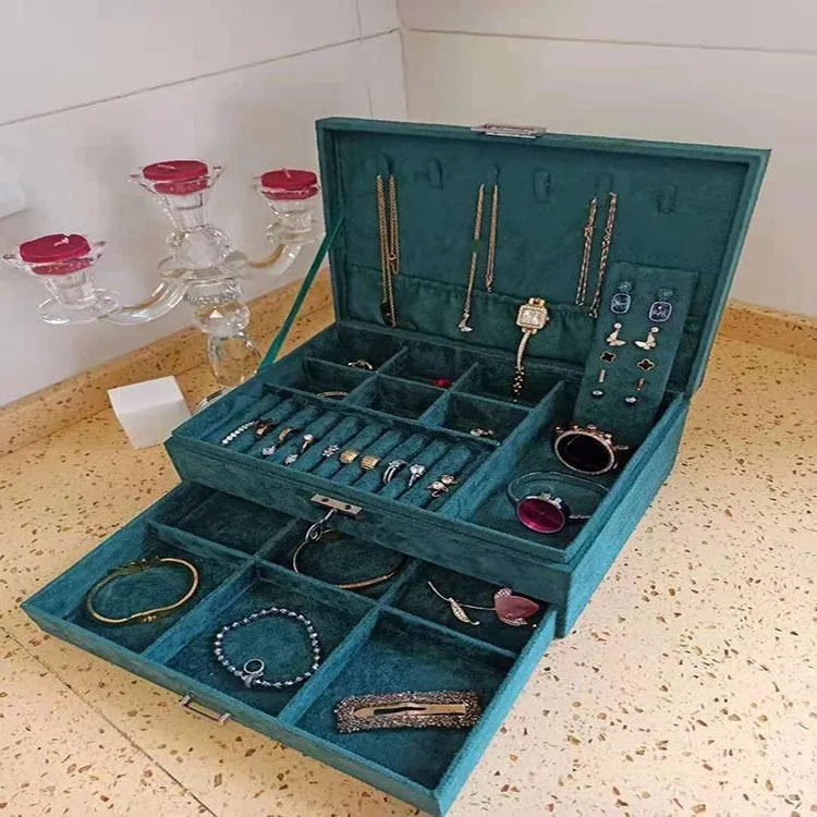 Wholesale High Quality Double Layer Velvet Jewelry Box Multi Function Jewelry Storage Box Large Volume Jewelry Holder Gift Box