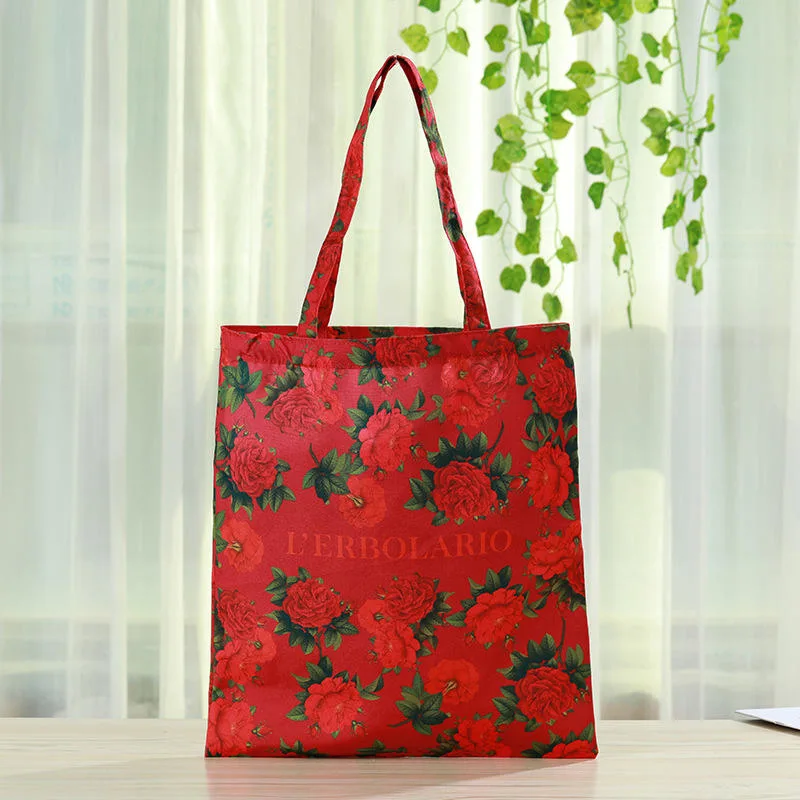 Wholesale Hot Sell Plain Canvas Tote Bags Floral Cotton Canvas Shopping Bag with Logo