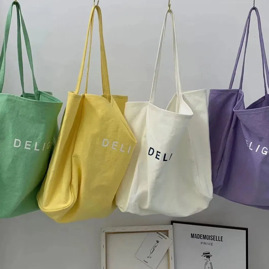 Wholesale Large Capacity Causal Reusable Solid Color Shopping Canvas Shoulder Bag Canvas Tote Bag