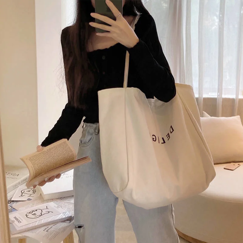 Wholesale Large Capacity Causal Reusable Solid Color Shopping Canvas Shoulder Bag Canvas Tote Bag