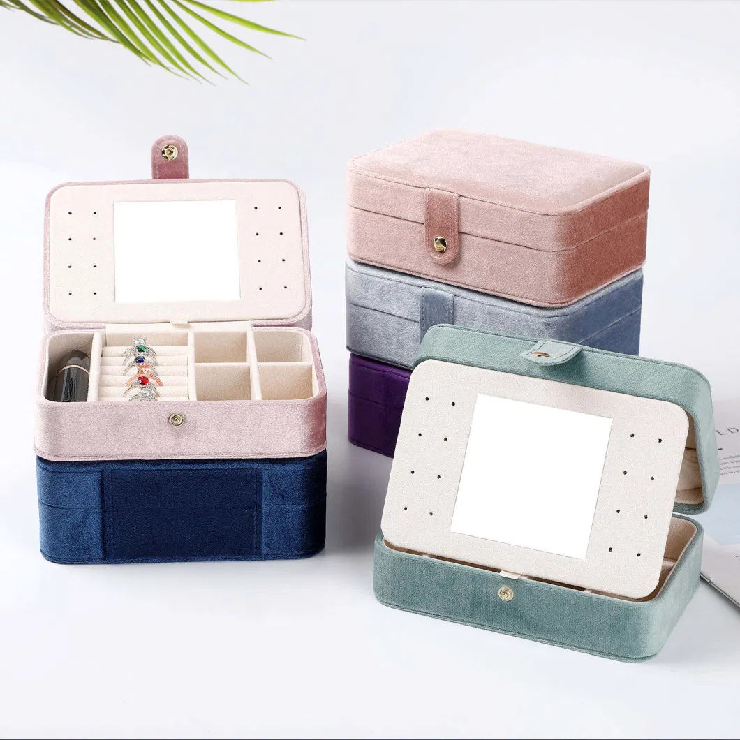 Wholesale Makeup Velvet Jewellery Travel Cases Mirror Storage Box with Portable Bracelet Jewelry Case