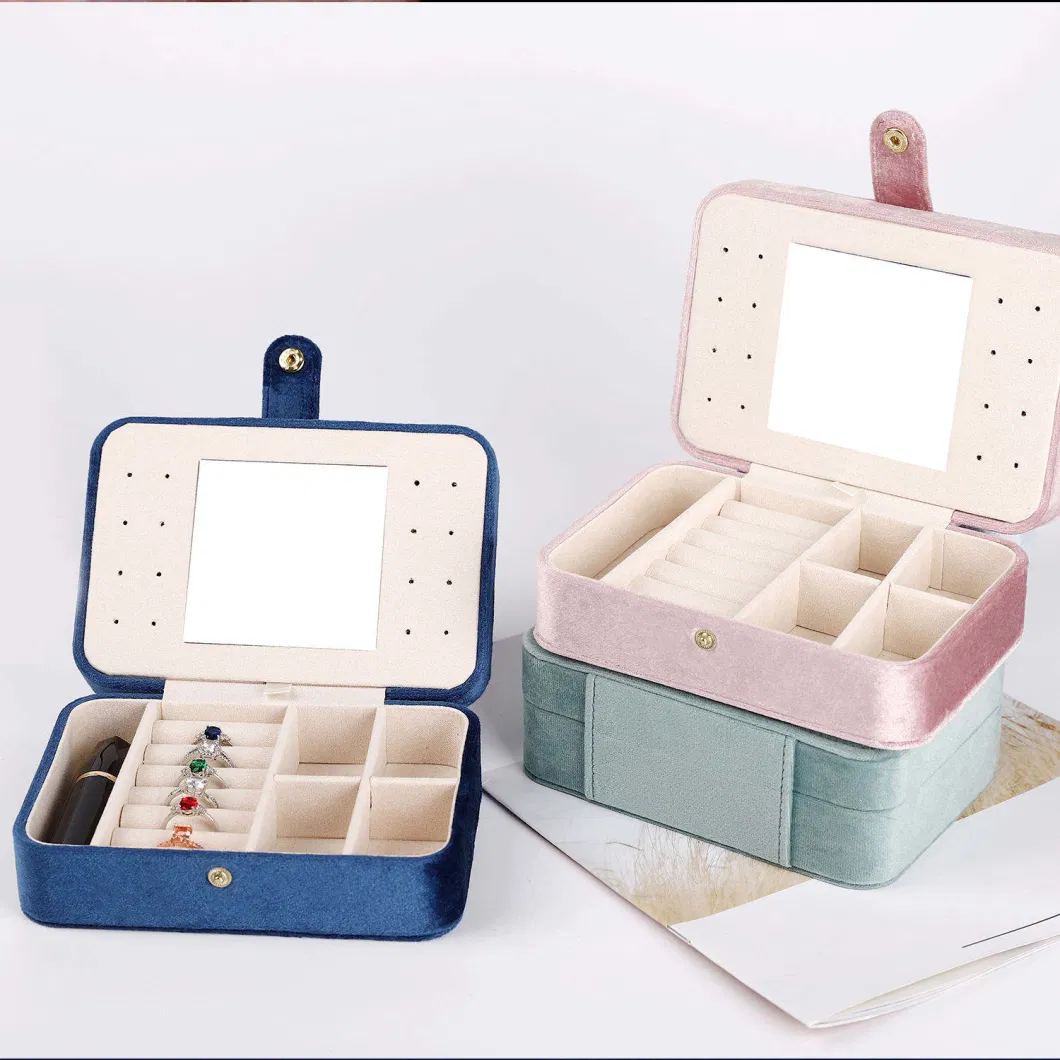 Wholesale Makeup Velvet Jewellery Travel Cases Mirror Storage Box with Portable Bracelet Jewelry Case