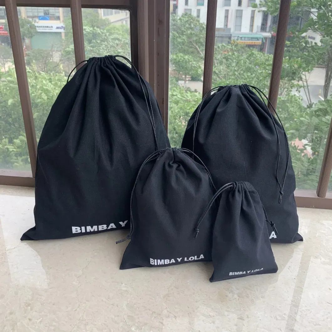 Wholesale Organic Black Cotton Drawstring Bag Dust Drawstring Bag with Custom Logo