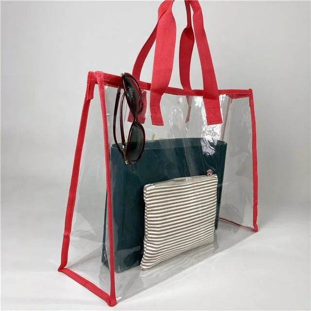 Wholesale Plastic Tote Shopping Bag Shoulder Transparent PVC Clear Duffle Bag with Logo Zipper PVC Beach Hand Bag