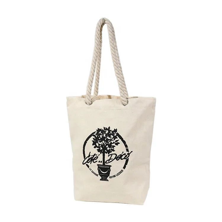 Wholesale Reusable Canvas Custom Logo Tote Beach Bag with Thick Rope Handle