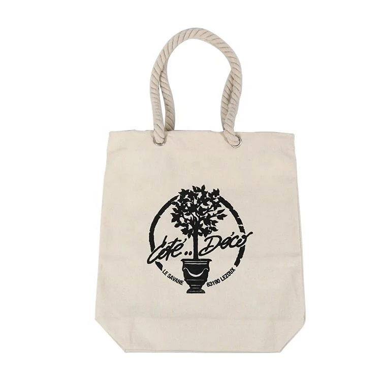 Wholesale Reusable Canvas Custom Logo Tote Beach Bag with Thick Rope Handle