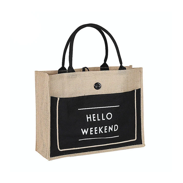 Wholesale Shopper Bag Custom Printed Large Natural Eco Friendly Burlap Jute Shopping Tote Beach Bag with Logos