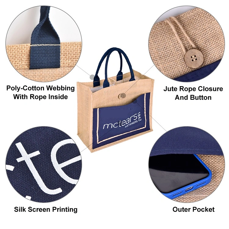 Wholesale Shopper Bag Custom Printed Large Natural Eco Friendly Burlap Jute Shopping Tote Beach Bag with Logos