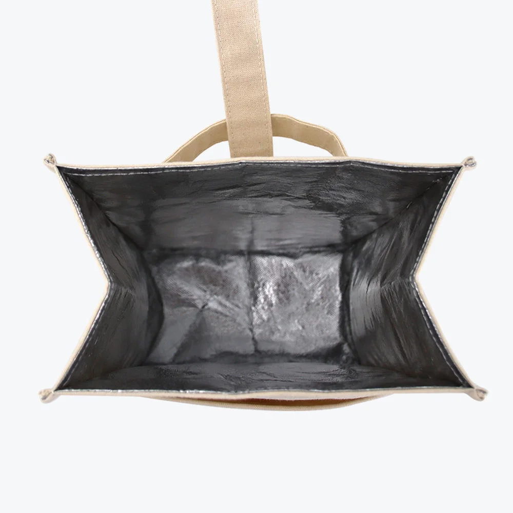 Wholesale Travel Cotton Insulated Tote Bag Foldable Canvas Thermal Bag Lunch Beach Cooler Bag with Aluminum Foil