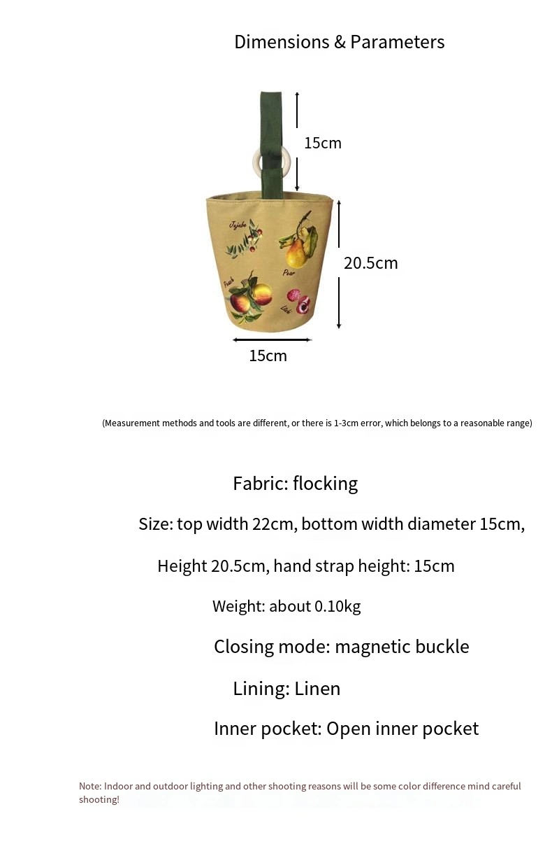 Wooden Ring Canvas Tote Lunch Box Bag Students Carry Bucket Bento Bag
