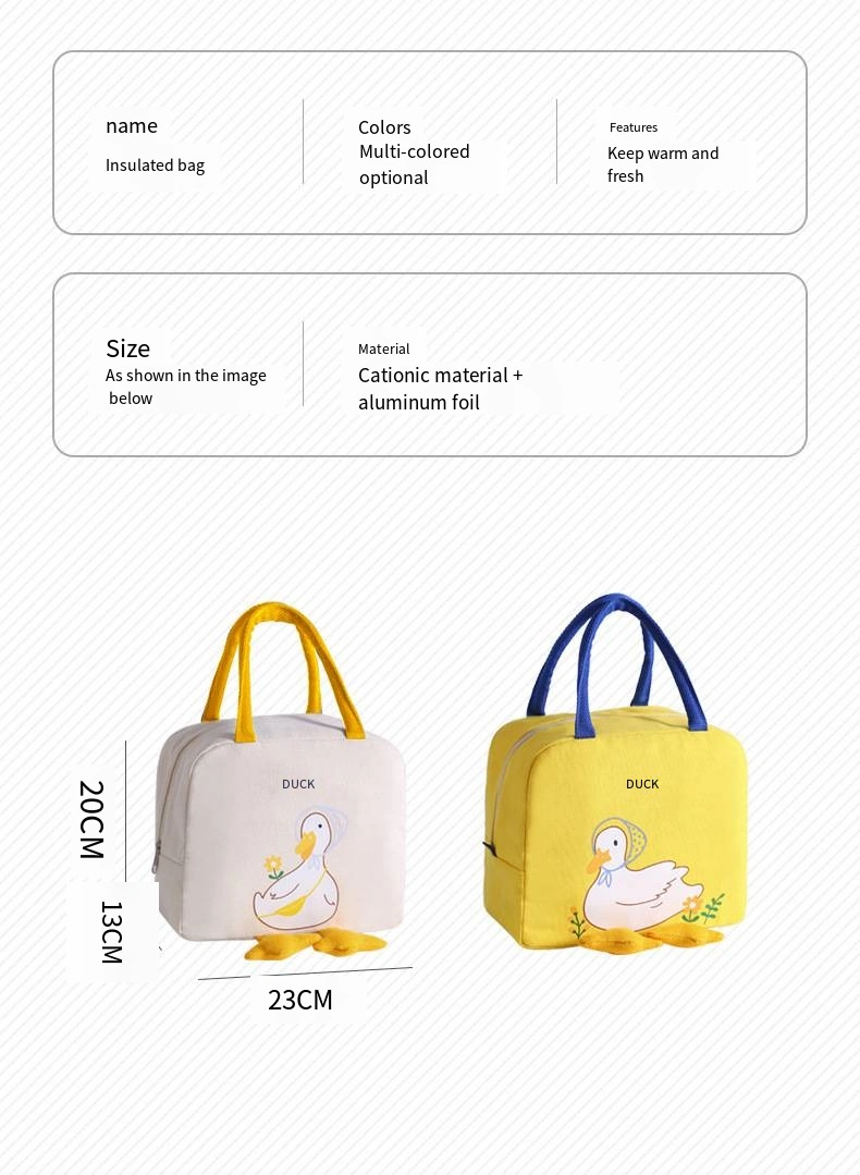 Yellow Duck Bento Bag Cute Cartoon Lunch Bag Handbag Storage Thermal Bag Canvas Lunch Box Bag