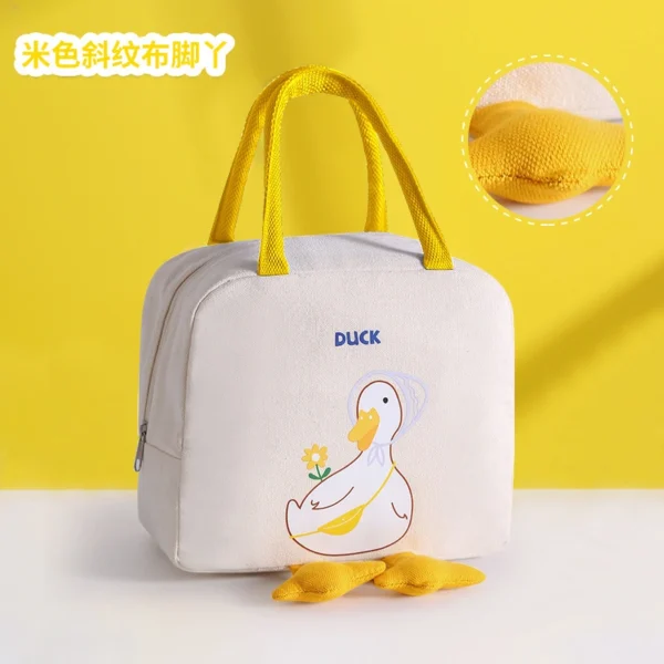 Yellow Duck Bento Bag Cute Cartoon Lunch Bag Handbag Storage Thermal Bag Canvas Lunch Box Bag - Image 4
