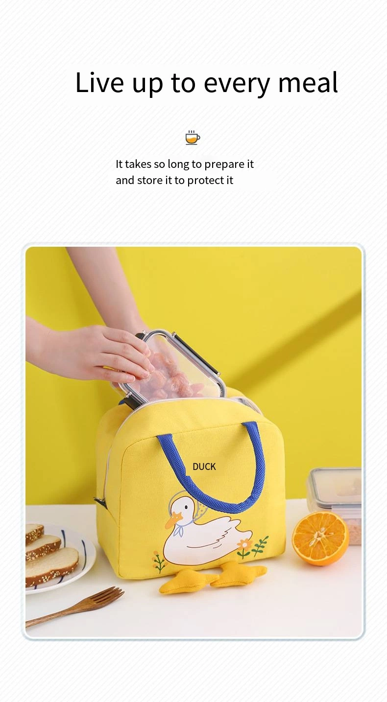 Yellow Duck Bento Bag Cute Cartoon Lunch Bag Handbag Storage Thermal Bag Canvas Lunch Box Bag