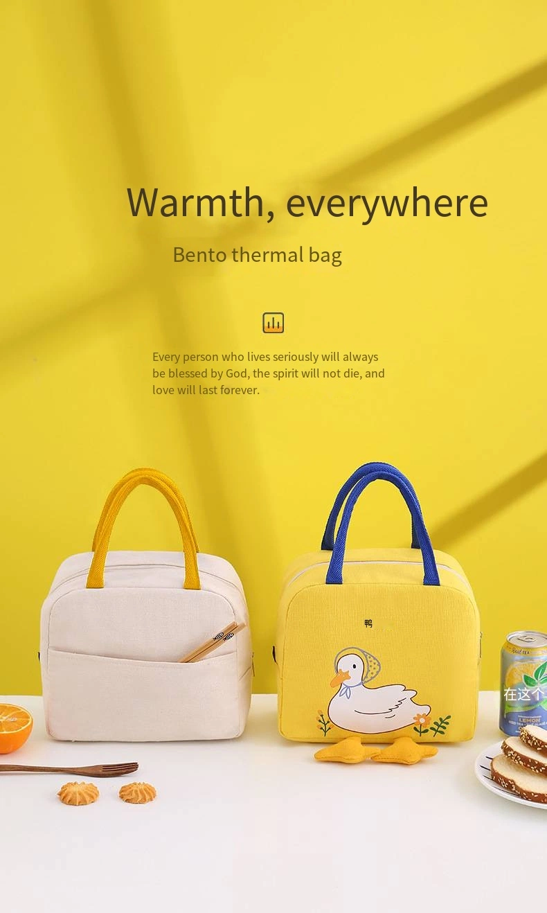 Yellow Duck Bento Bag Cute Cartoon Lunch Bag Handbag Storage Thermal Bag Canvas Lunch Box Bag