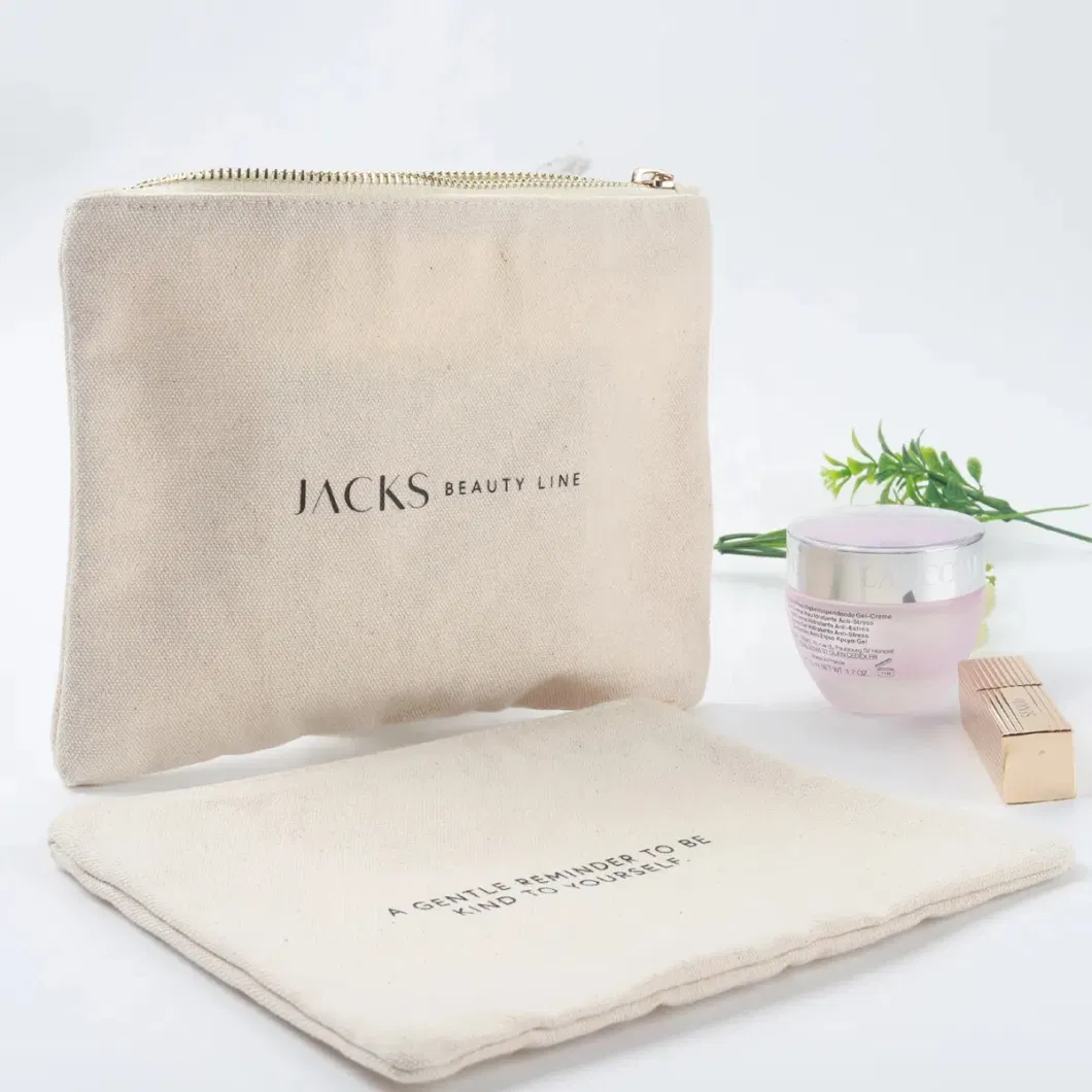 Zipper Makeup Bag Eco-Friendly Cotton Canvas Accessory Pouch Double Sided Cosmetic Bag